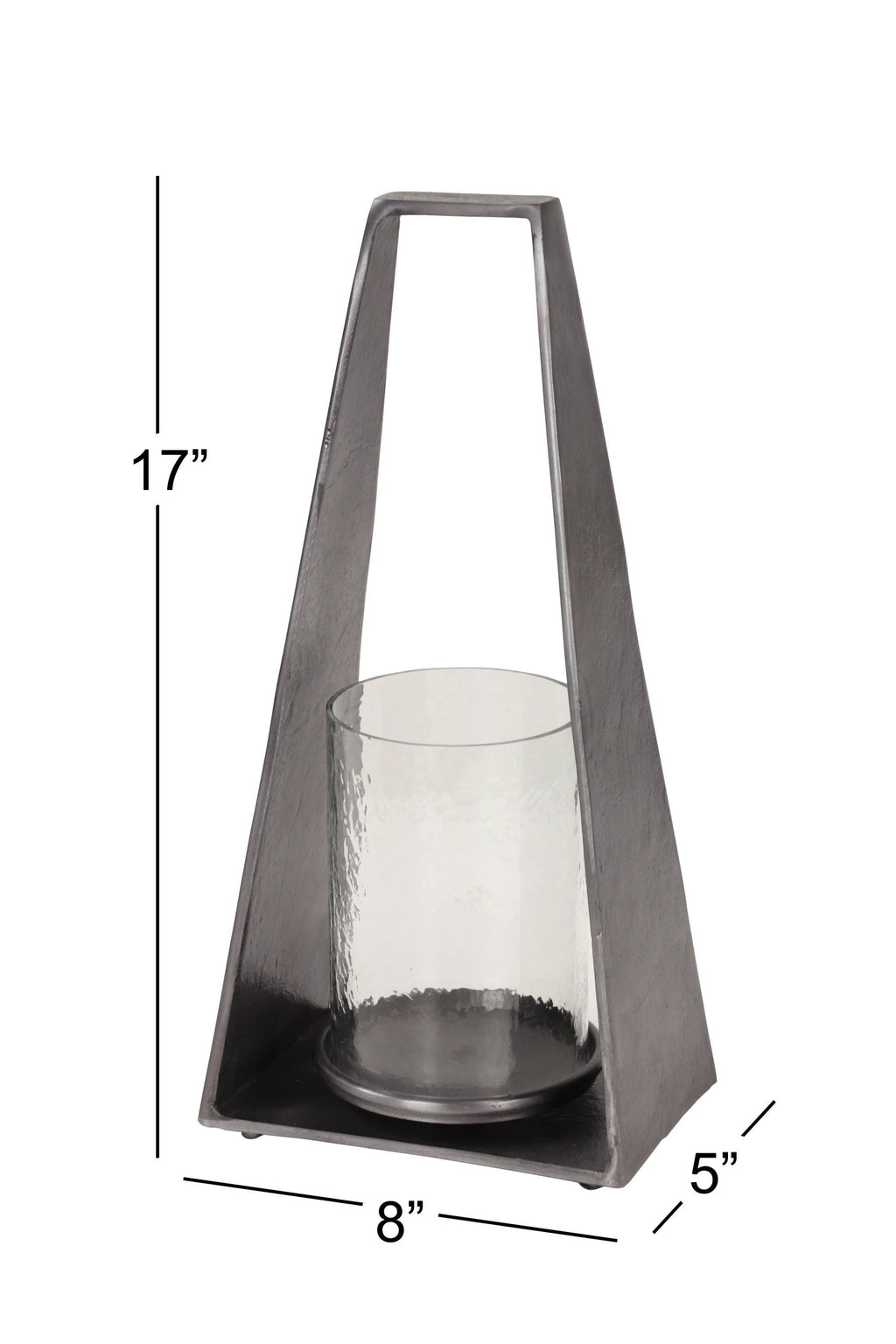 Silver Metal Candle Holder with Hurricane Glass F44920
