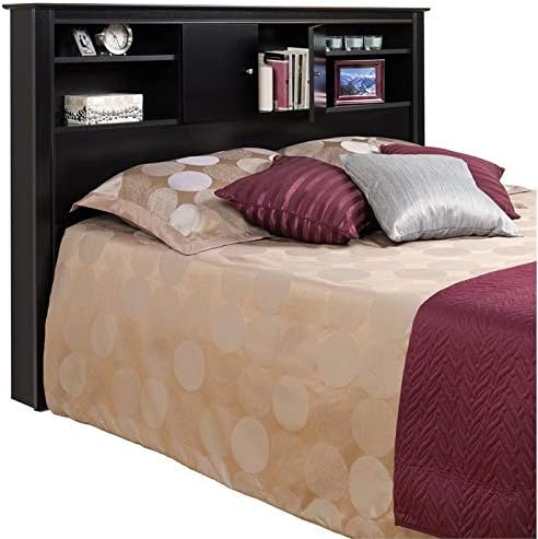 Black Full Queen Wood Bookcase Headboard and Cabinet Storage F820059
