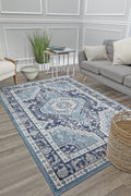 Midnight Blue Vintage Farmhouse Area Rug, 2'6"x4' V142203