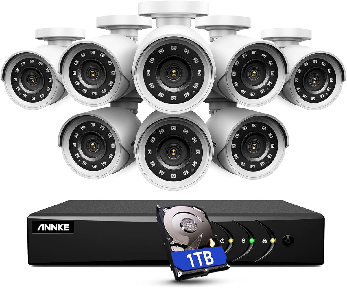 5MP Wired Security Camera System with 1TB Hard Drive, 8CH Surveillance DVR and 8 x 1080p HD Weatherproof CCTV Camera, 100 ft Night Vision K580