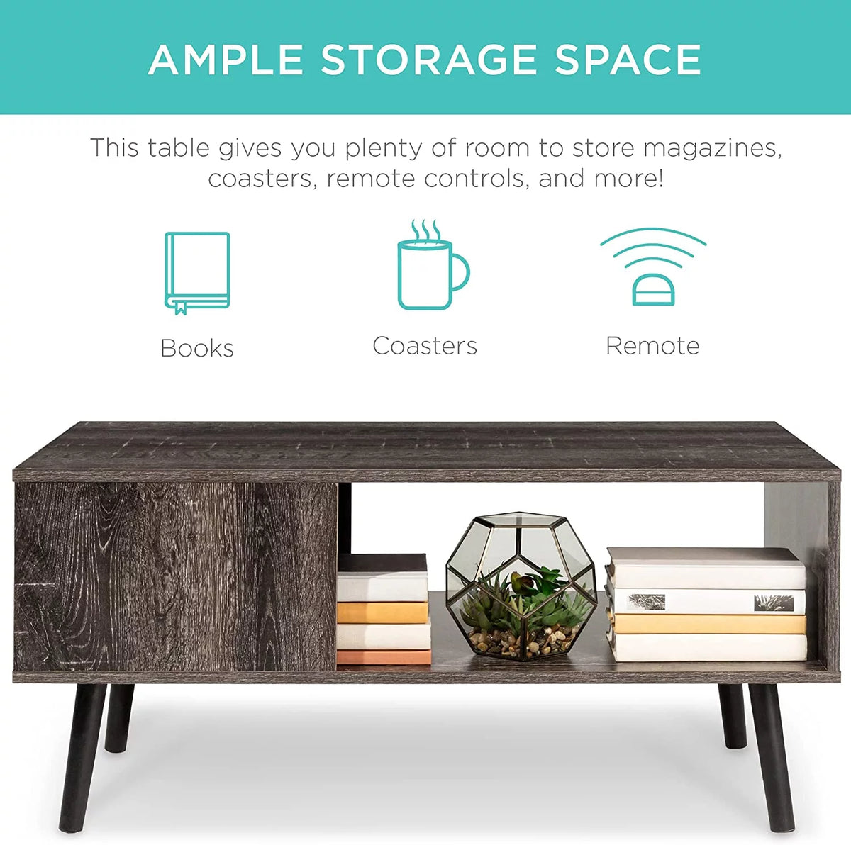 Mid-Century Modern Coffee Table with Open Storage Shelf I980
