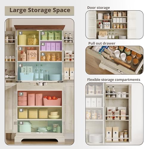 9 Shelves 4 Barn Doors Kitchen Pantry Cabinet Q388
