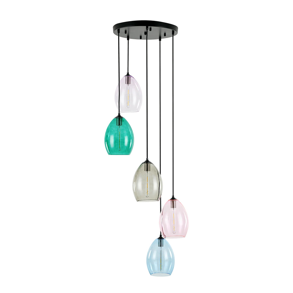 5-Light Tinted Glass Teardrop Pendant G6647