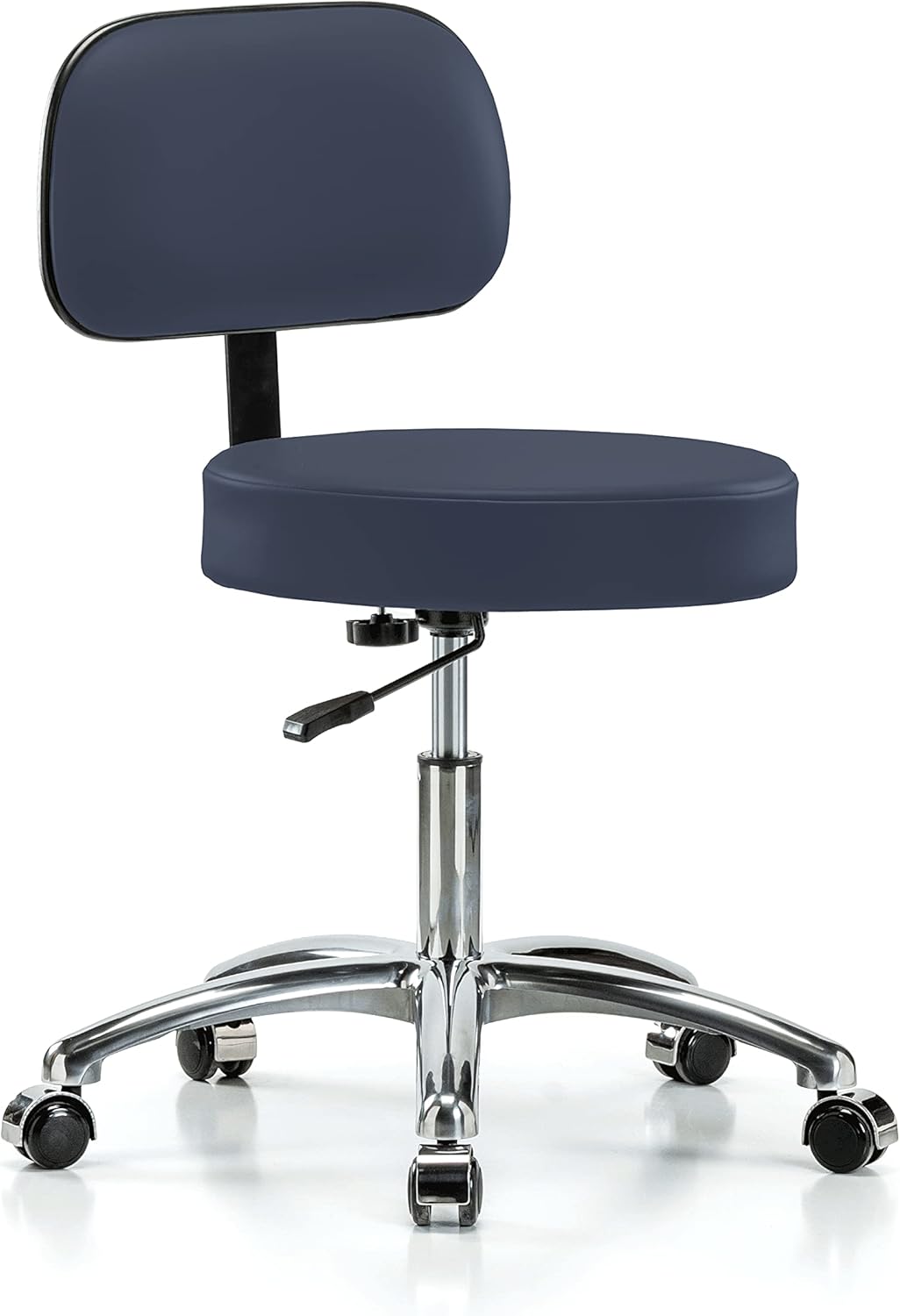 Chrome Rolling Height Adjustable Exam Stool with Back and Footring P17026