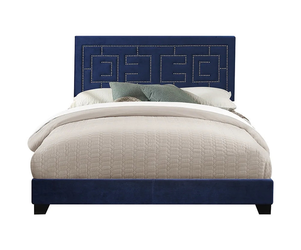 Eastern King Bed in Dark Blue Velvet T342