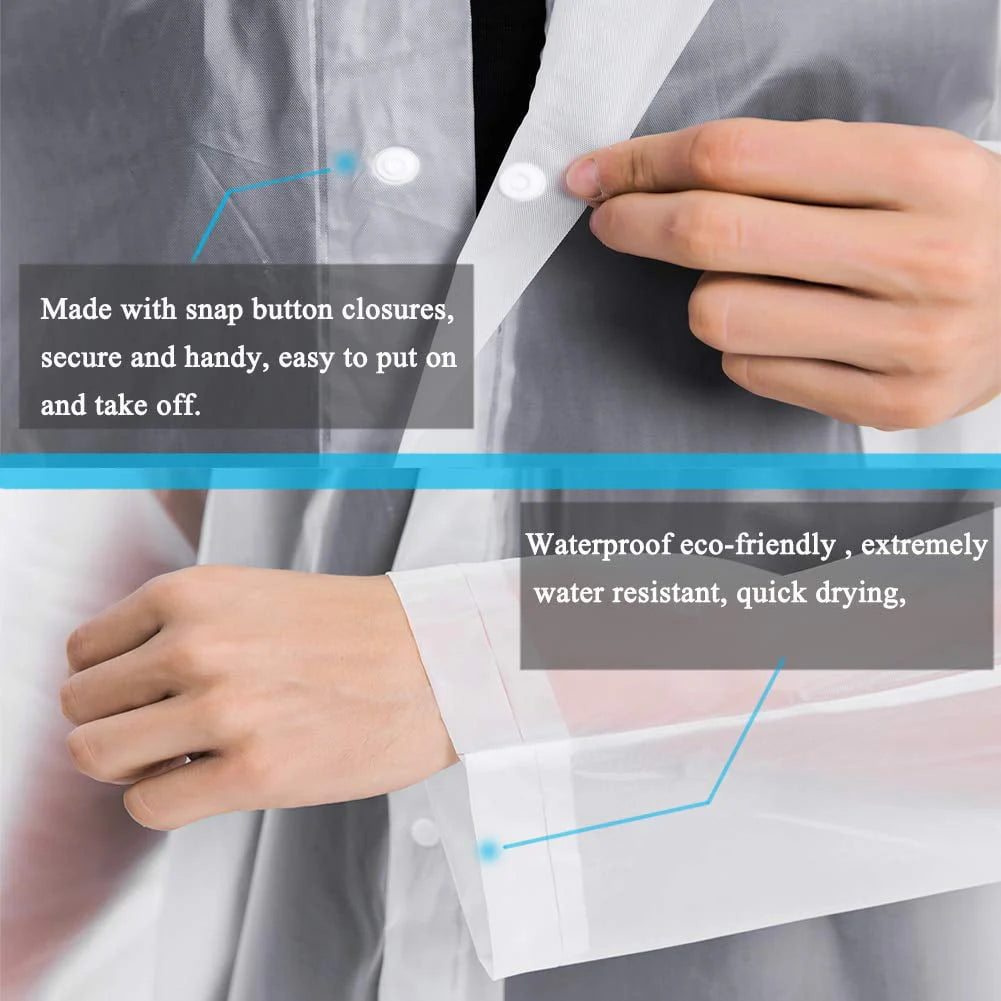 White 2 Pack Rain Ponchos with Hood and Drawstring R242