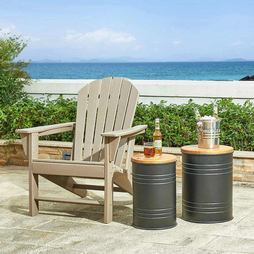 Rustic Storage Ottoman Seat Stool Metal Side Table with Wood Lid V2489