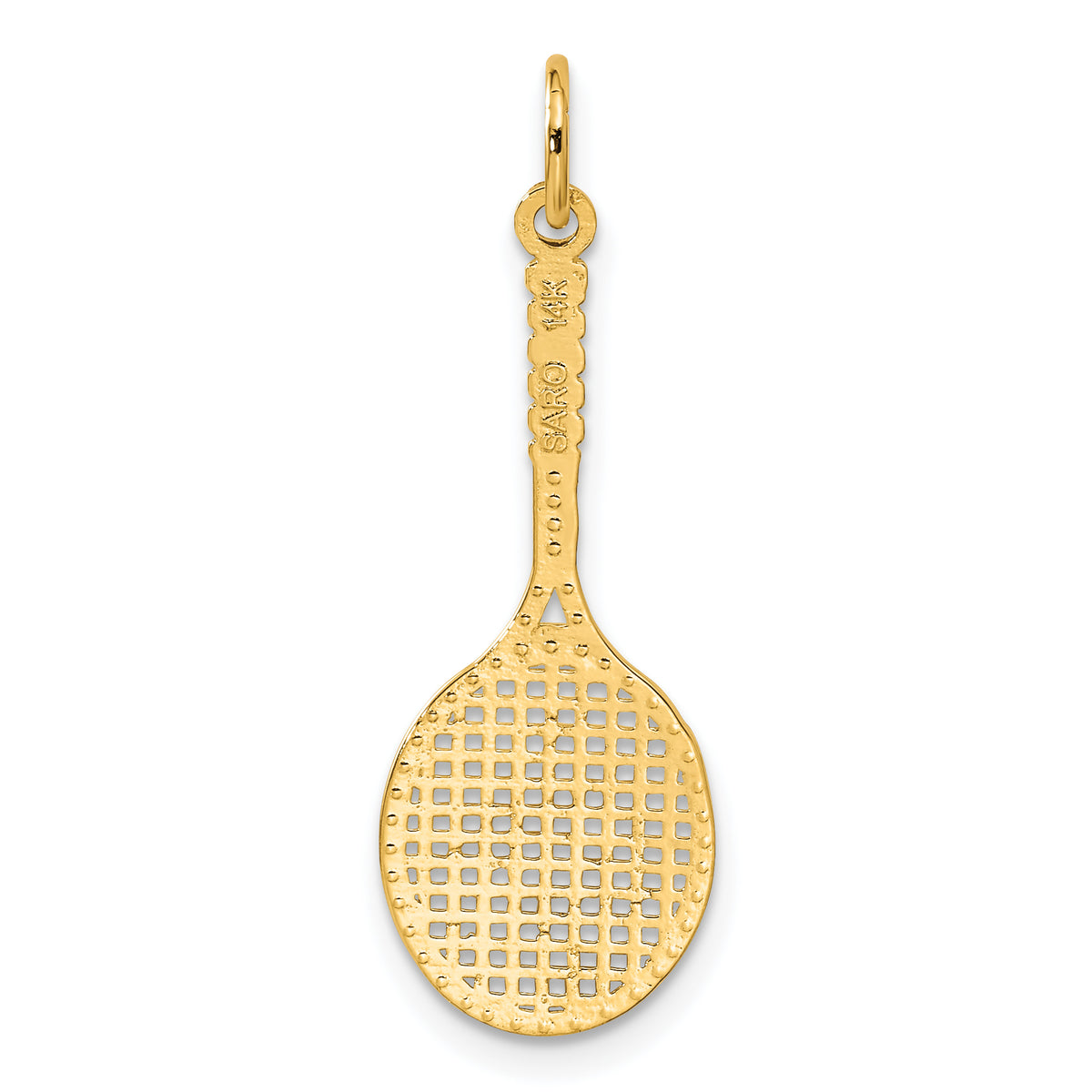 14K Yellow Gold Tennis Racquet Pendant Charm with Rope Chain Necklace 16'' T5879