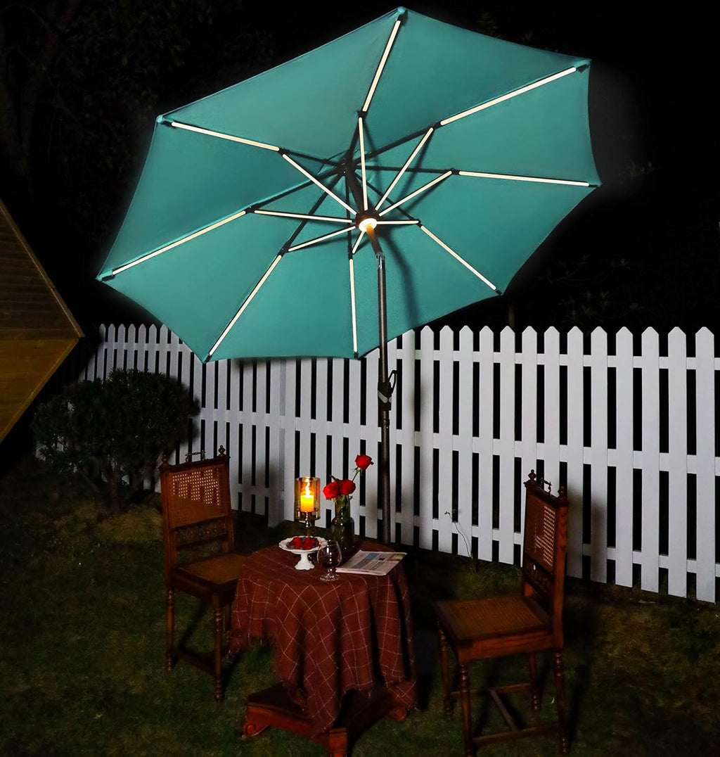 10 ft. Solar Powered LED Aluminum Patio Umbrella Sky Blue B8602