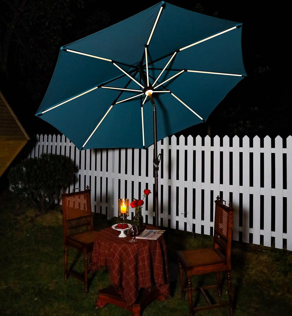 10 ft. Solar Powered LED Aluminum Patio Umbrella Sky Blue B8602