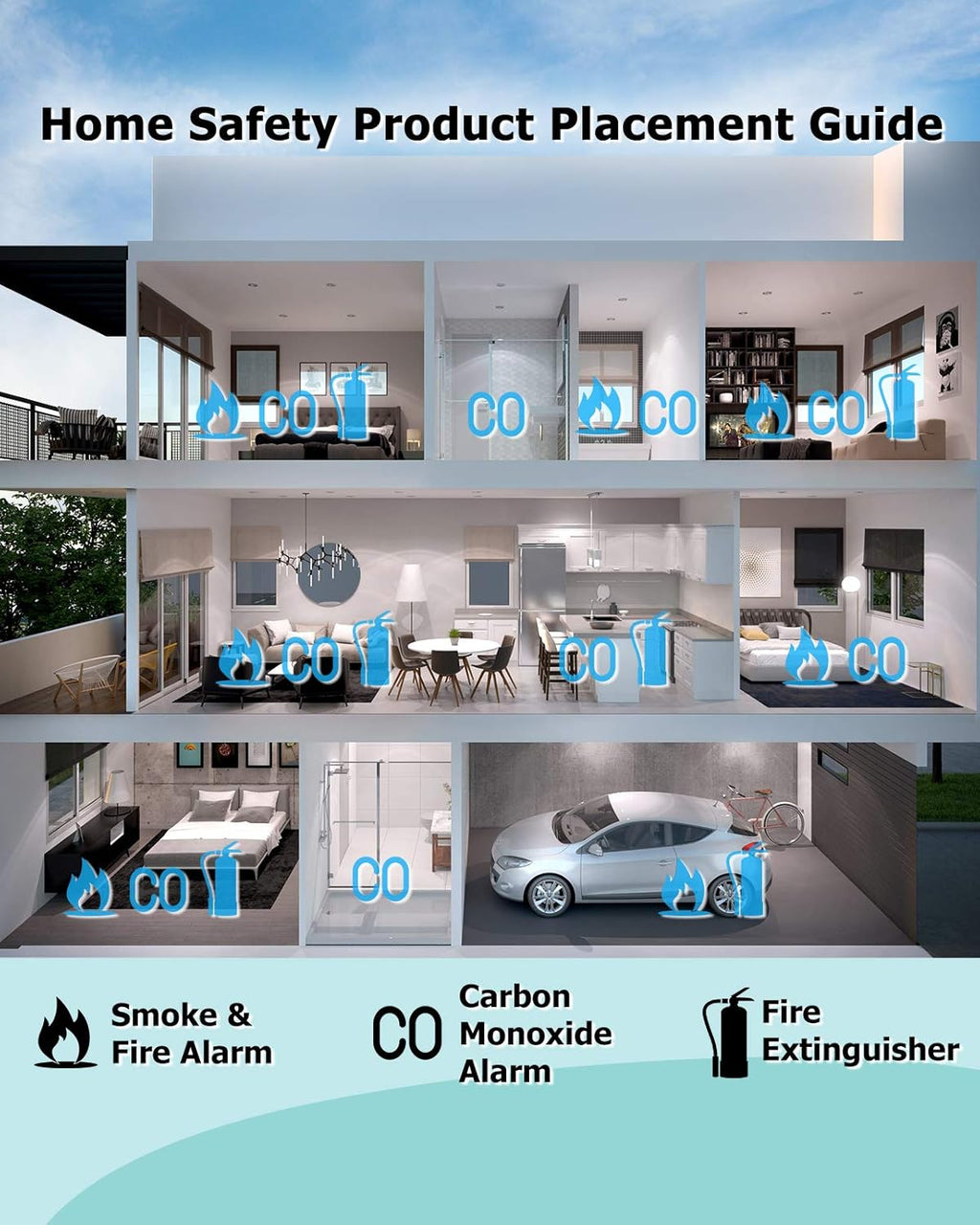 Carbon Monoxide Alarm Detector with LCD Digital Display, 4 Packs A2758