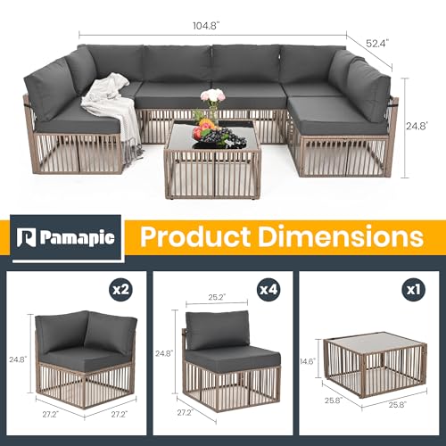 7 Pieces Wicker Patio Sectional Sofa Set with Coffee Table P7253