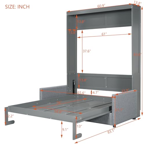 Full Size Grey Murphy Bed with Loveseat Sofa D20889
