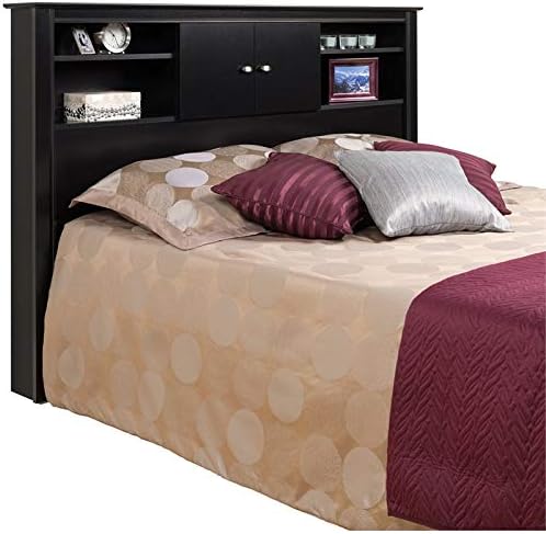 Black Full Queen Wood Bookcase Headboard and Cabinet Storage F820059