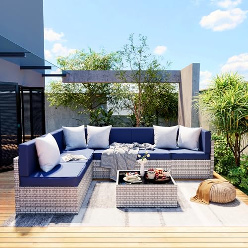 7 Pieces Wicker Patio Sectional Sofa Set with Coffee Table P7253