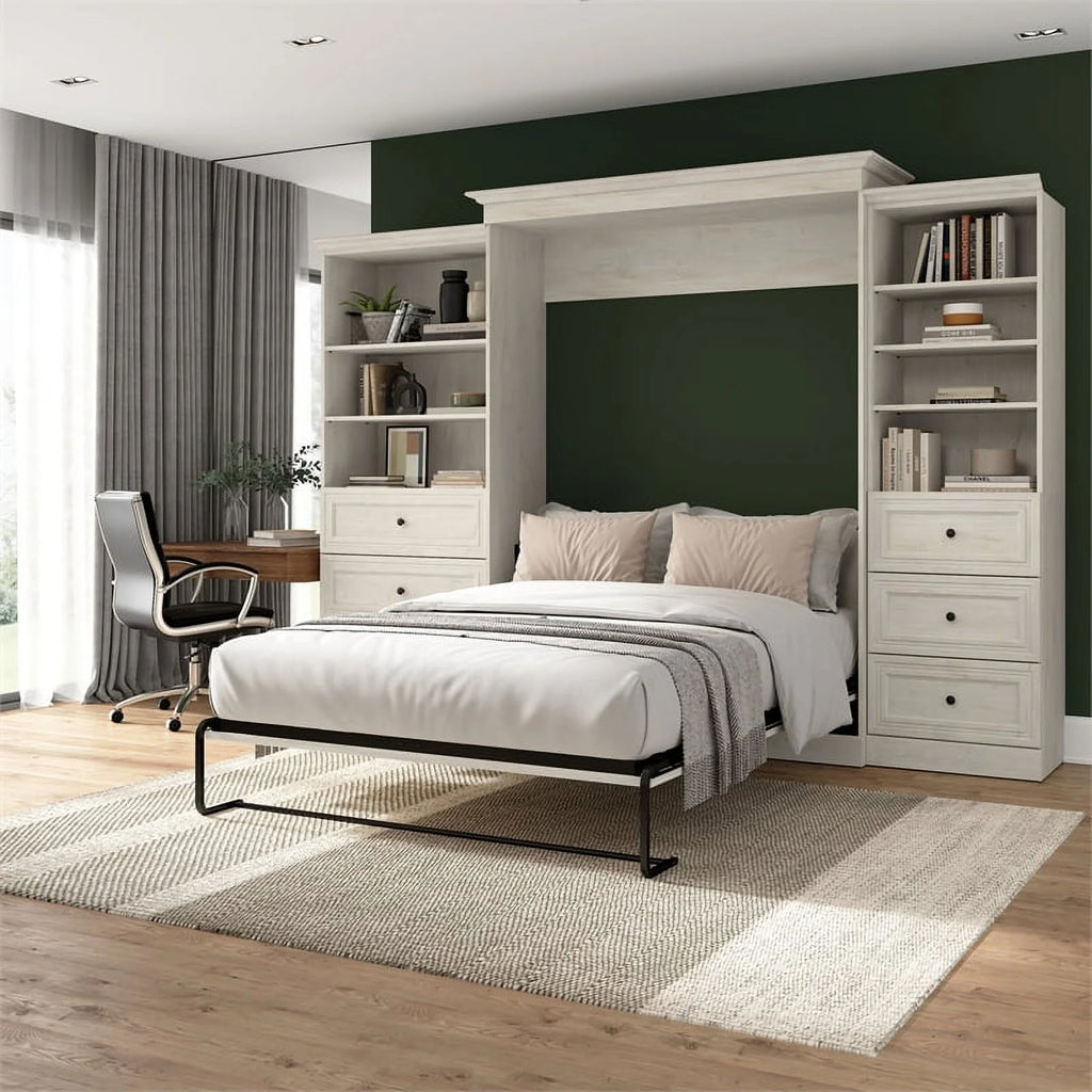Queen Murphy Bed with Storage Cabinets in Gray V54961