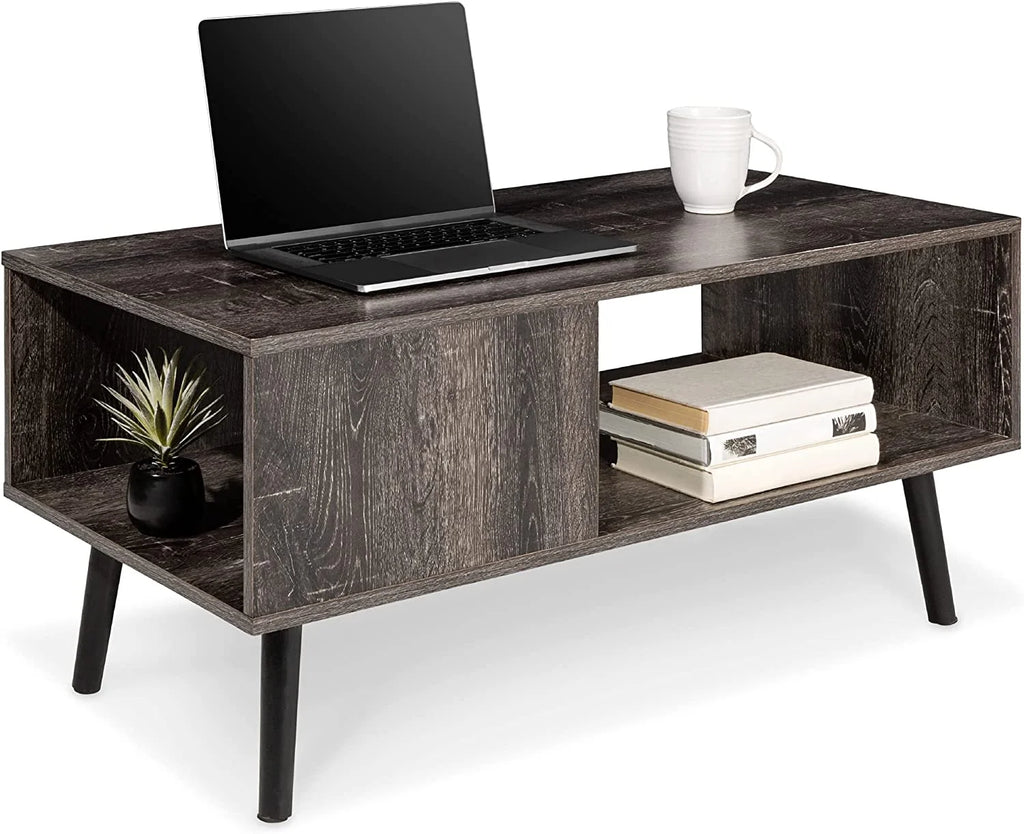 Mid-Century Modern Coffee Table with Open Storage Shelf I980