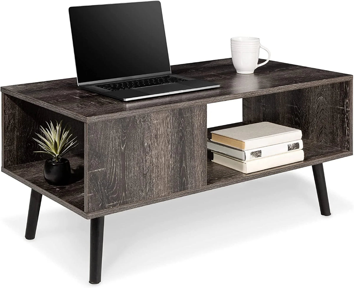 Mid-Century Modern Coffee Table with Open Storage Shelf I980