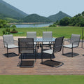7PCS Outdoor Dining Set Textilene C Spring Chair Tempered Glass Metal Table H298970