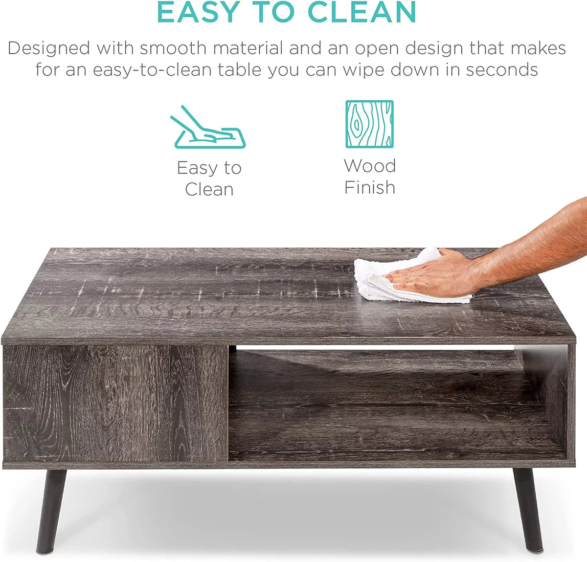 Mid-Century Modern Coffee Table with Open Storage Shelf I980