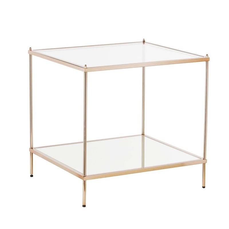 Square Glass Top End Table in Gold C5819