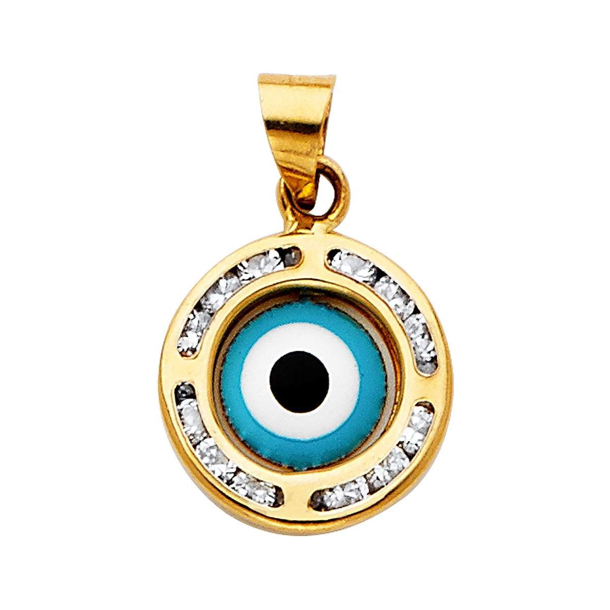 14K Tri Color Gold Cubic Zirconia Evil Eye Pendant 11 x 11 MM 0.6 grams Q495784
