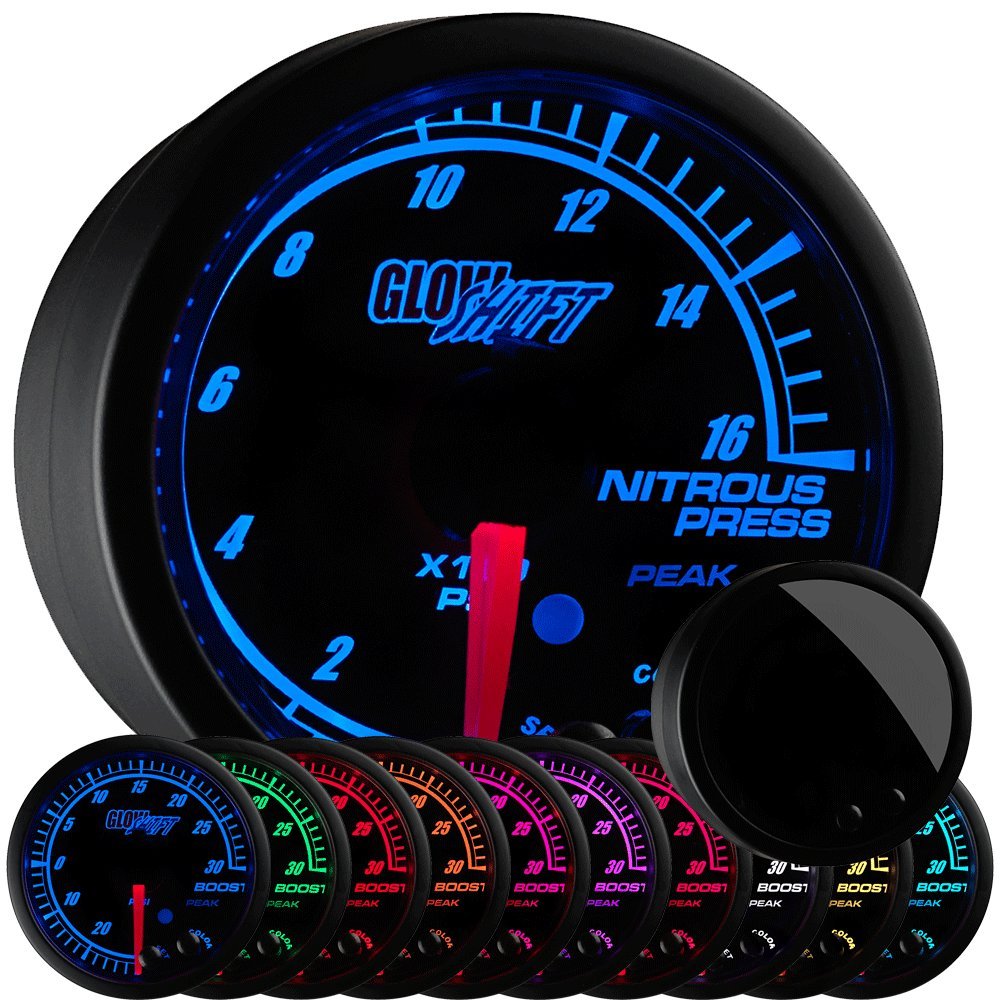 1,600 PSI Nitrous Pressure Gauge Kit - Black Dial - 2-1/16 52mm N111648