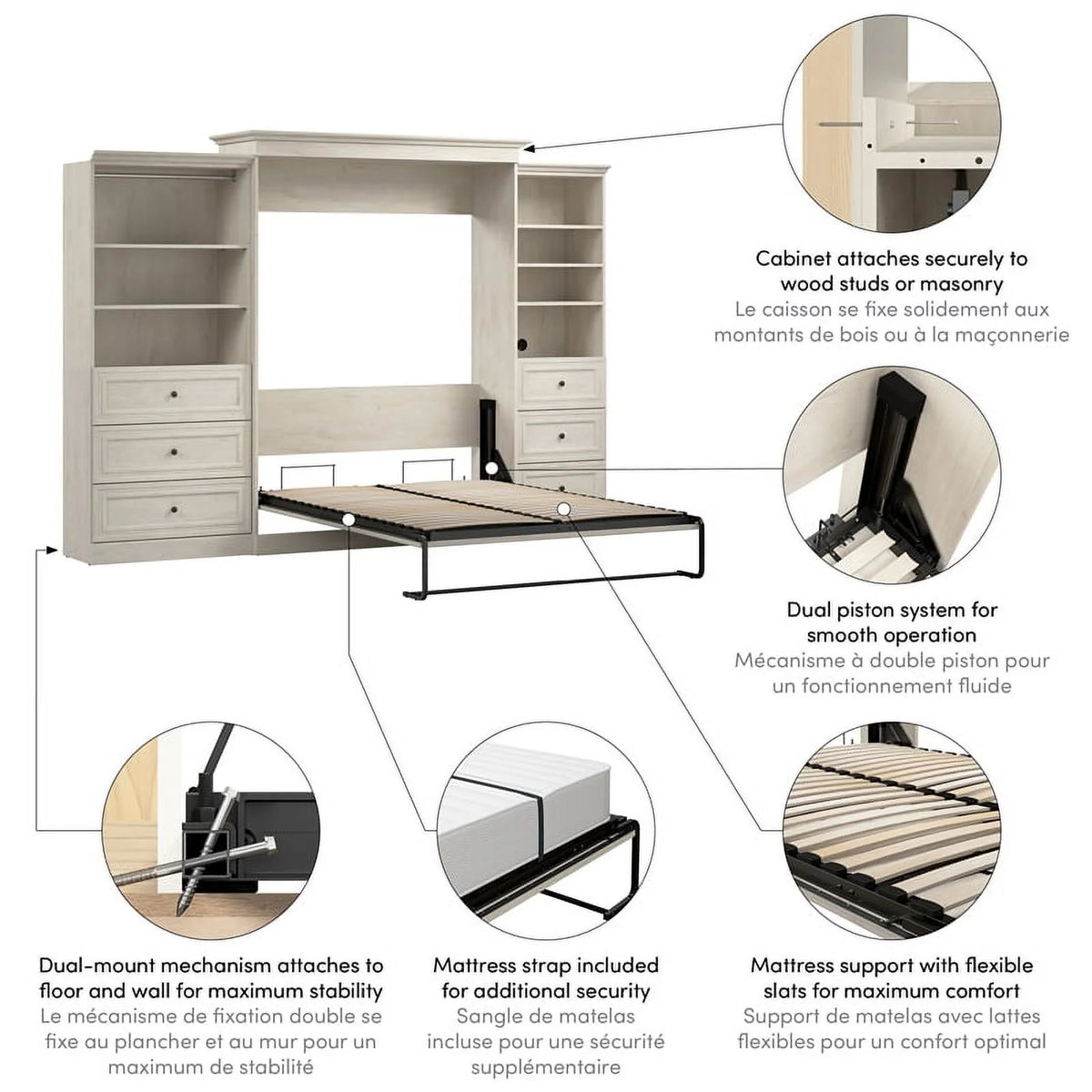 Queen Murphy Bed with Storage Cabinets in Gray V54961