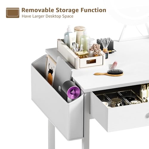 White Vanity Table Set with Mirror and Chair C753794