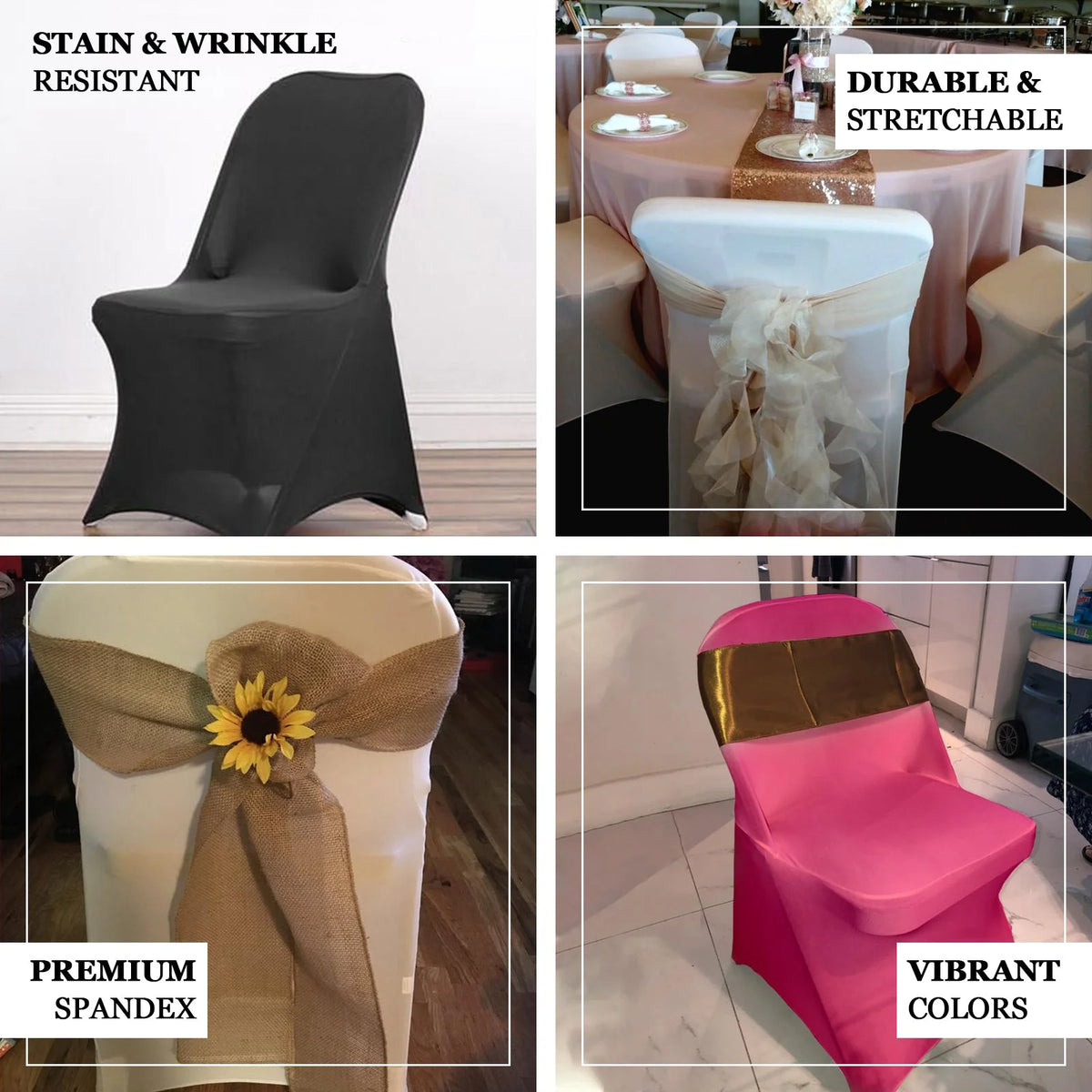 10PCS Stretchy Spandex Fitted Folding Chair Cover Gold U69186