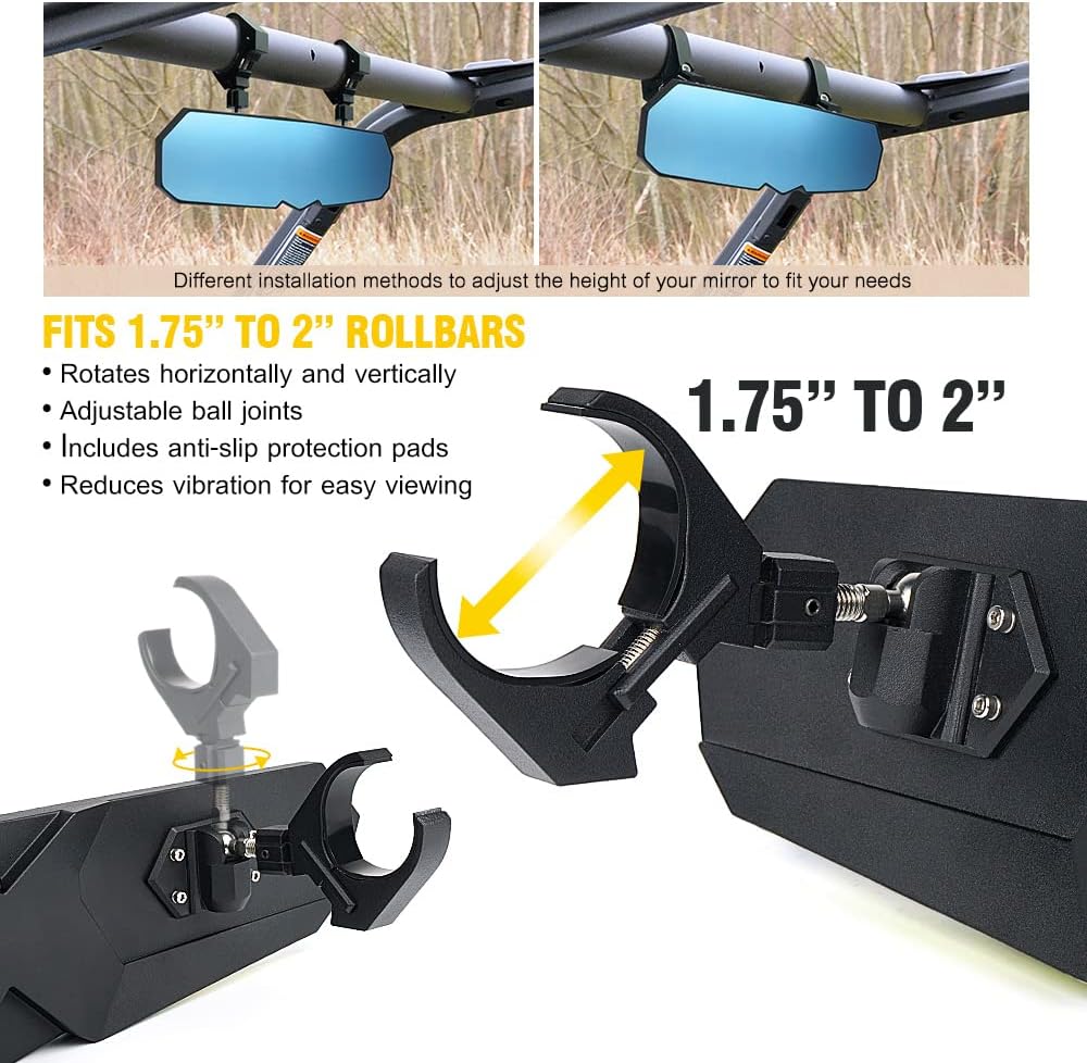 17 UTV Rearview Center Mirror with COB LED Interior Lights and Rocker Switch Aluminum S347