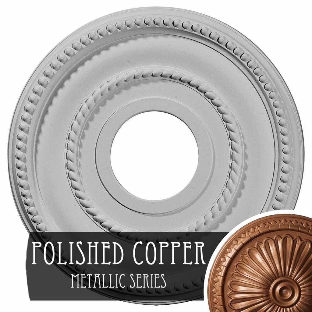 12 1/8x22OD x 3 5/8x22ID x 3/4x22P Hand-Painted Polished Copper Ceiling Medallion Z185