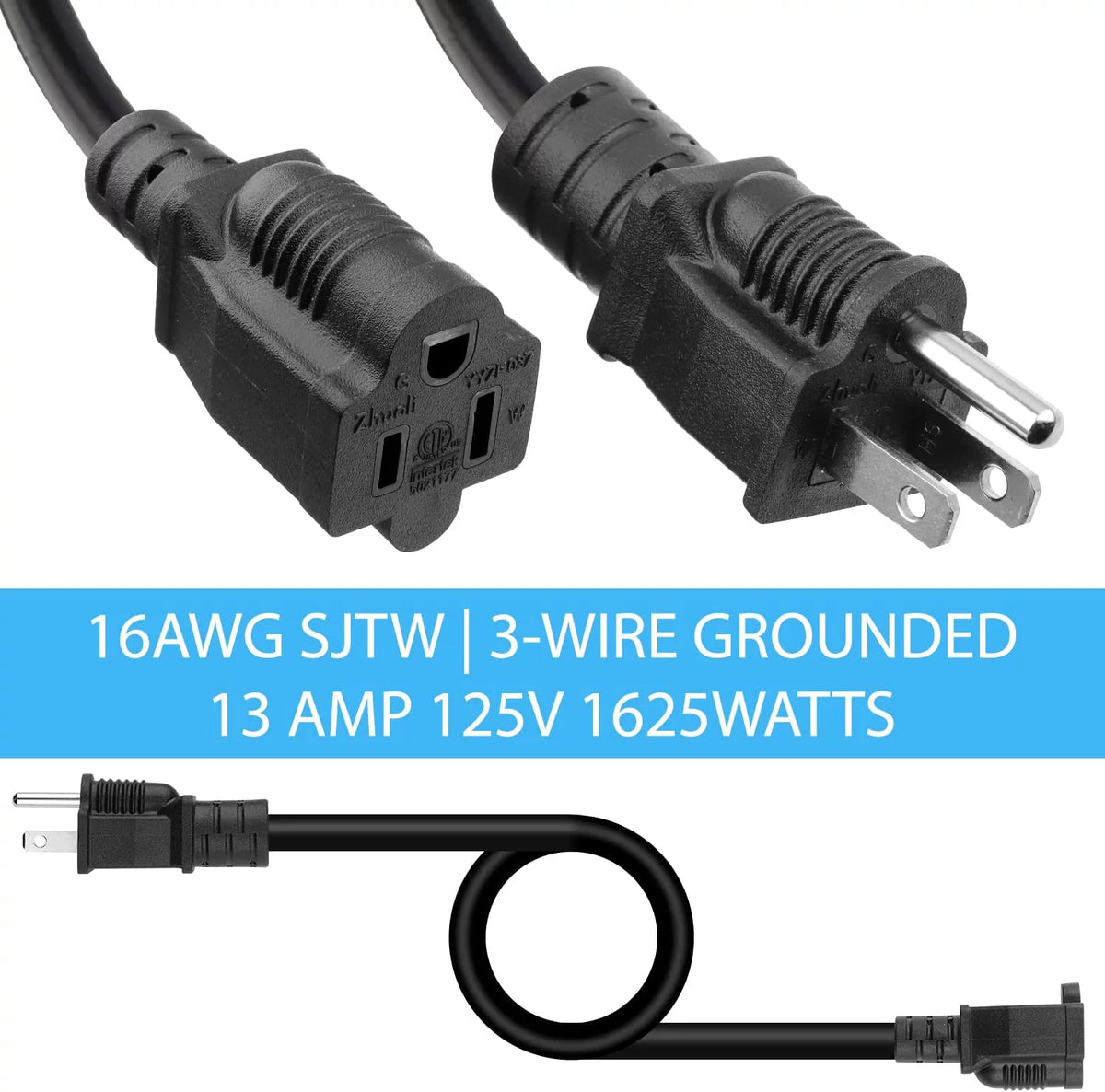 25 Feet 16AWG 13A 3 Prong Extension Cord with Safety Cover Y828319