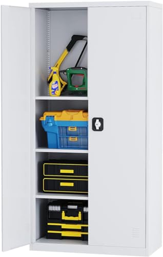 Black 72" Tall Steel Storage Cabinet with 2 Lockable Doors and Adjustable Shelves L772