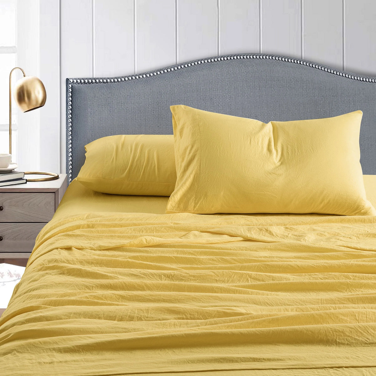 Washed Crinkled Sheet Set Twin Yellow L8859