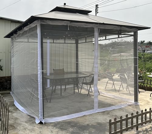 Black 4-Panel Mosquito Net for Gazebo Canopy 10' x 10' with Double Door K225158