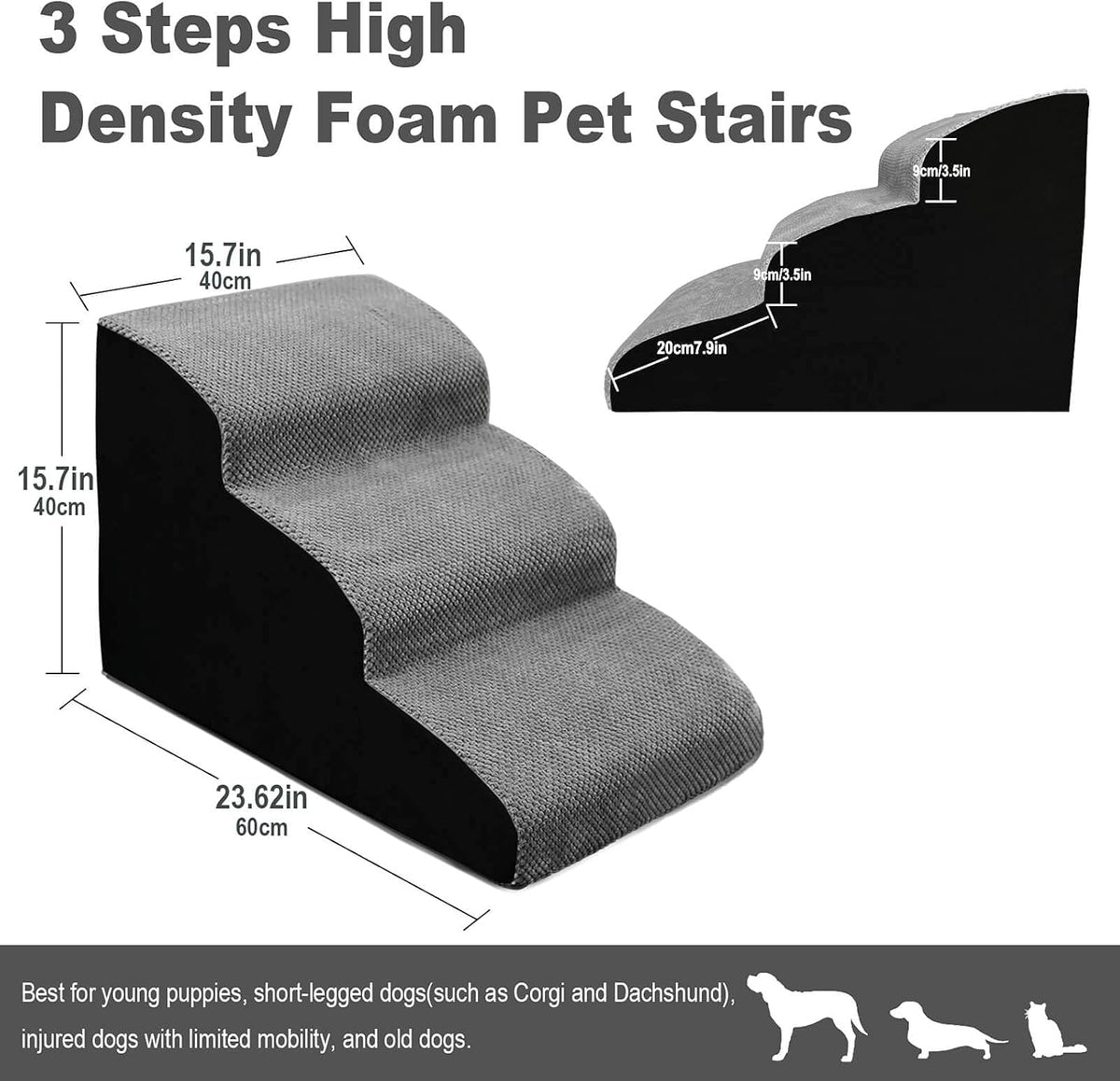 3 Steps Dog Ramp Pet Stairs with Washable Cover R64335