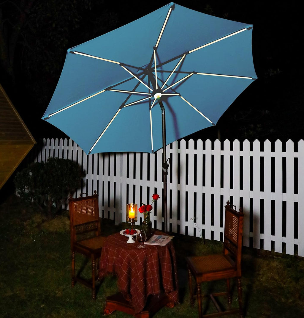 10 ft. Solar Powered LED Aluminum Patio Umbrella Sky Blue B8602