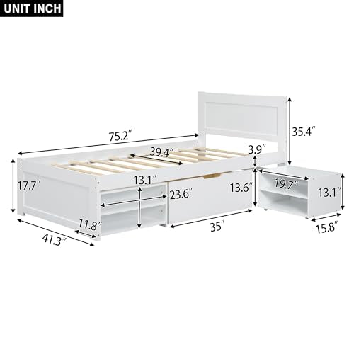 White Full Size Wood Platform Bed with Storage J2788