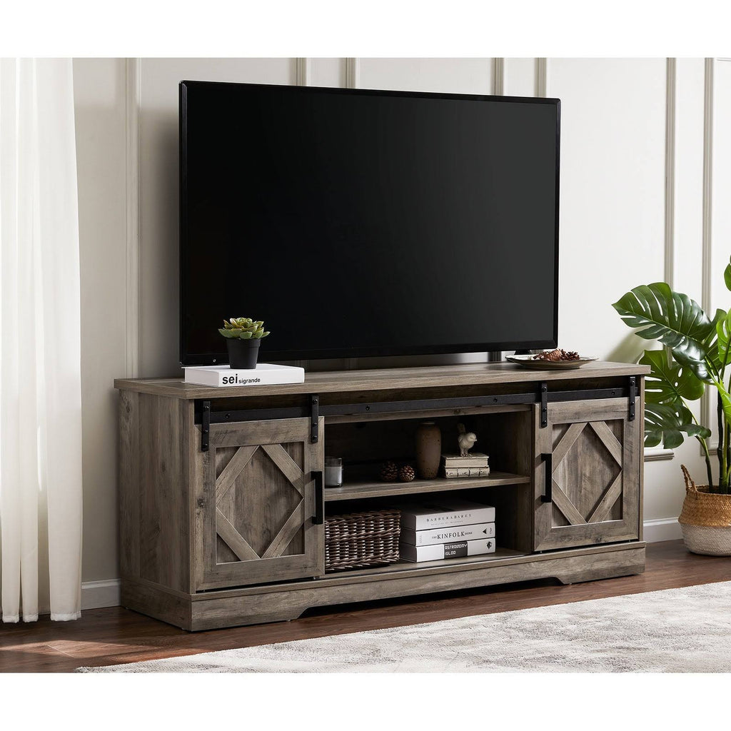 Rustic Grey Wash Wood TV Stand Storage Cabinet S21455