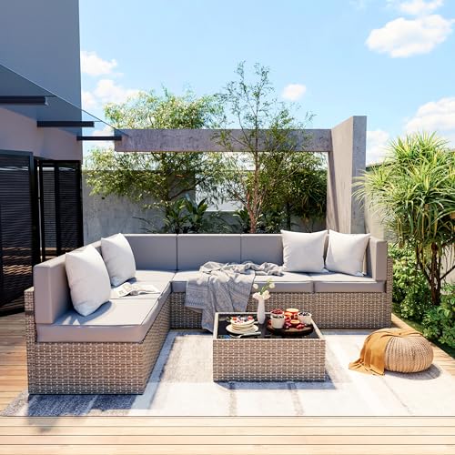 7-Piece All-Weather Wicker Patio Sectional Sofa Set with Washable Cushions S83890