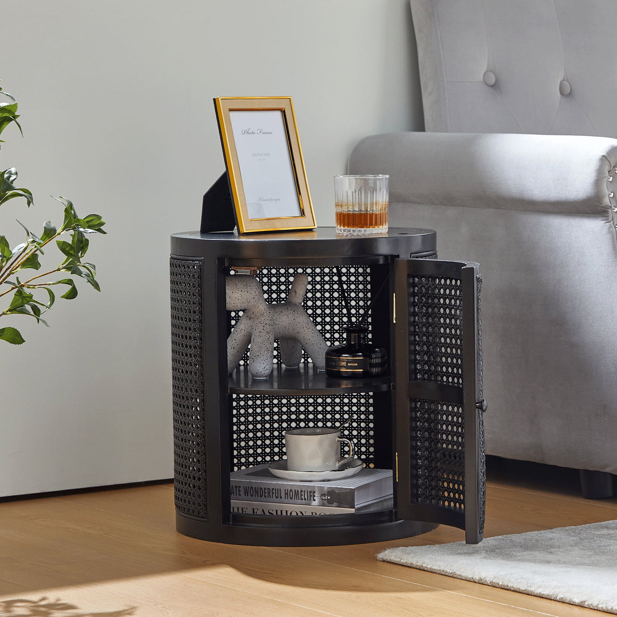 15 Diameter Round End Table with Double Storage Cabinet M420