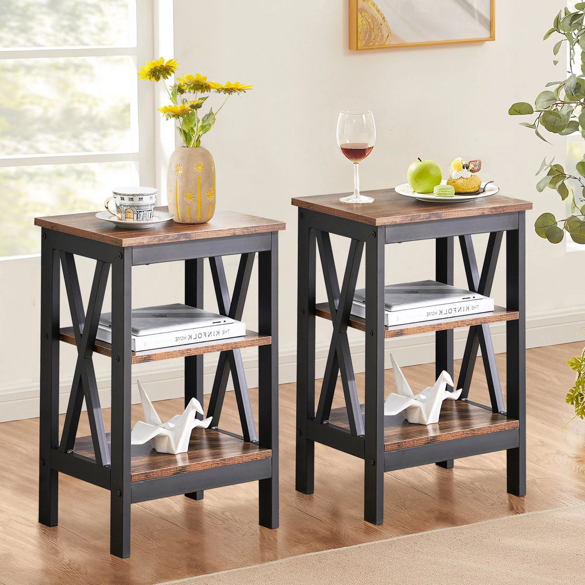 Set of 2 Nightstand with 3-Tier Shelf U58030