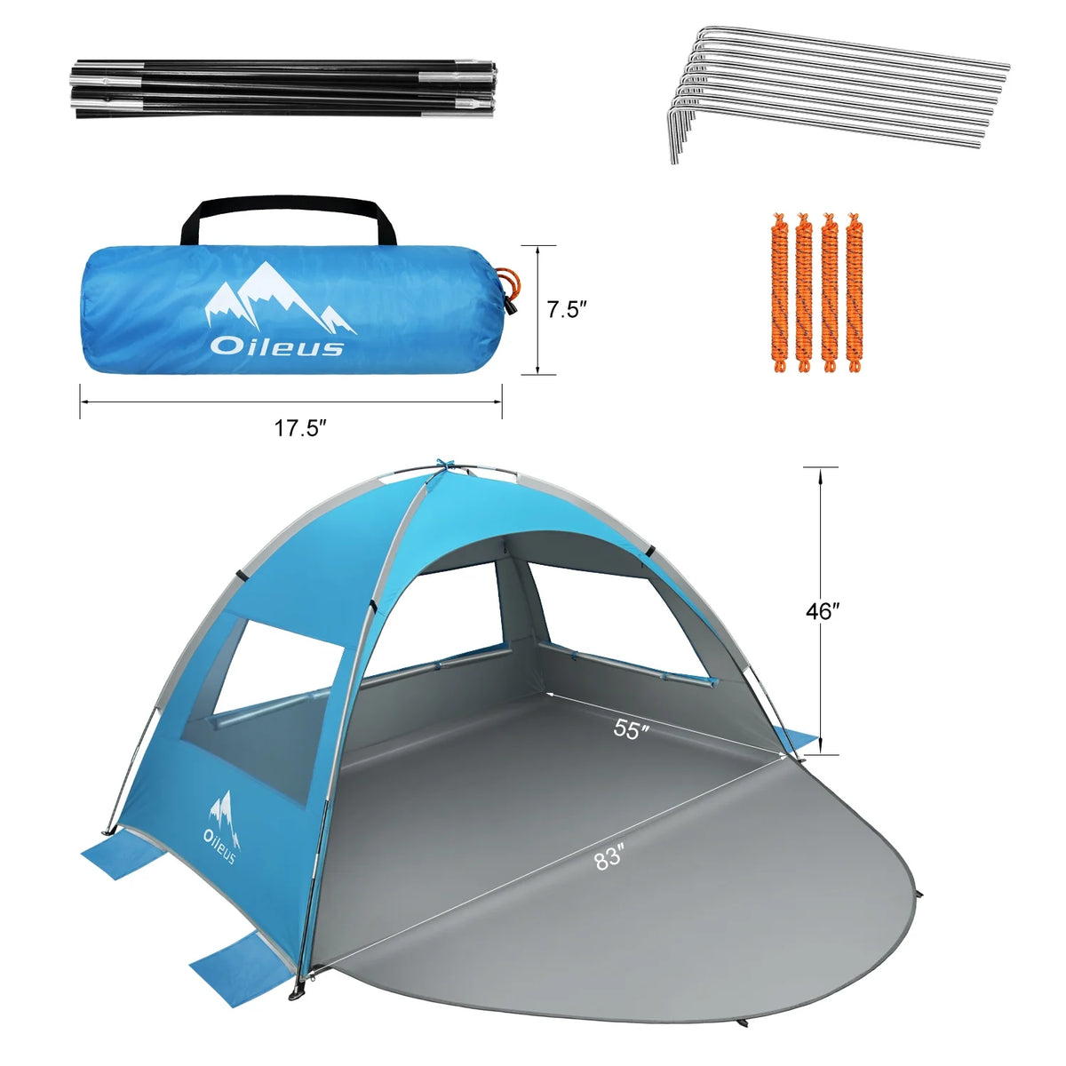 Blue Beach Tent Pop Up Sun Shelter with Carry Bag U311
