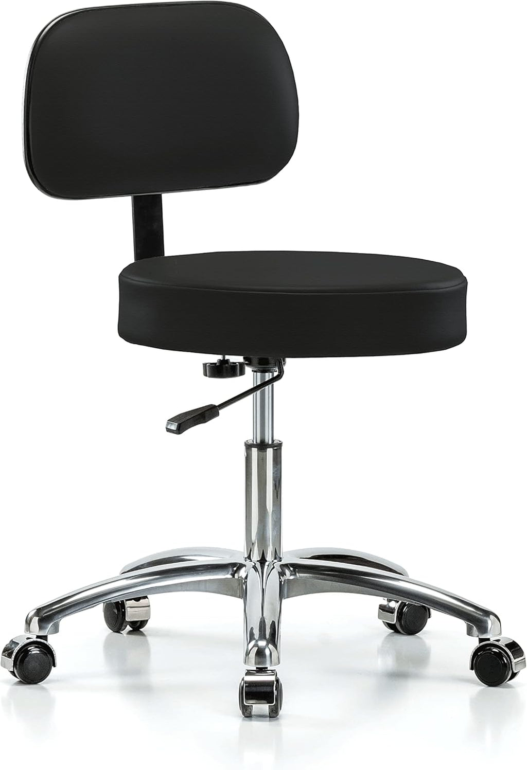 Chrome Rolling Height Adjustable Exam Stool with Back and Footring P17026