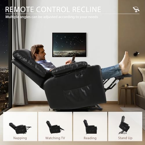 PU Leather Electric Power Lift Chair Recliners with Heat and Massage, Adjustable Back Leg, USB Ports, Cupholders C351