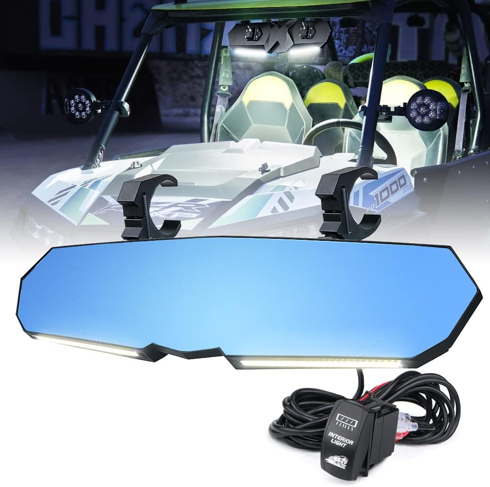 17 UTV Rearview Center Mirror with COB LED Interior Lights and Rocker Switch Aluminum S347