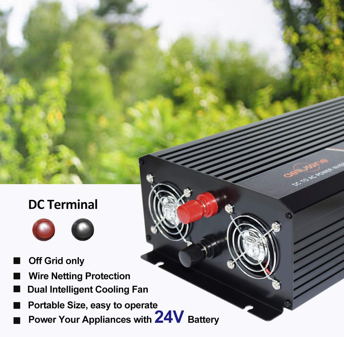 1000 watt Pure Sine Wave Inverter 24v dc to ac 120v with LCD Display D2282