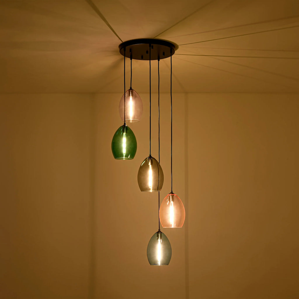 5-Light Tinted Glass Teardrop Pendant G6647
