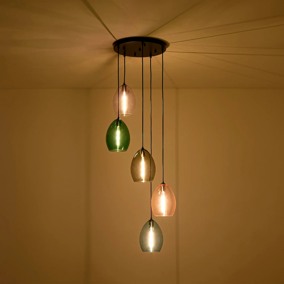 5-Light Tinted Glass Teardrop Pendant G6647